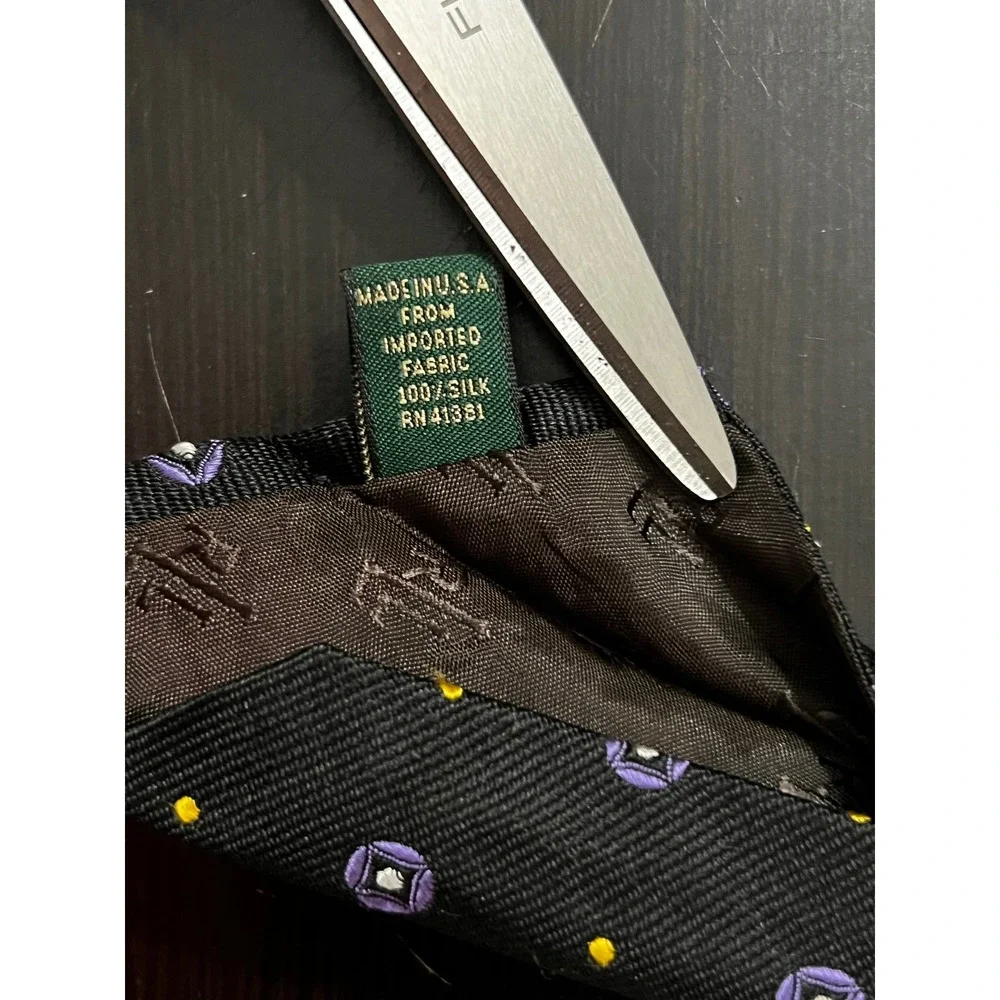 Lauren Ralph Lauren Mens‎ Silk Tie Black Purple Yellow Geometric Medallion USA